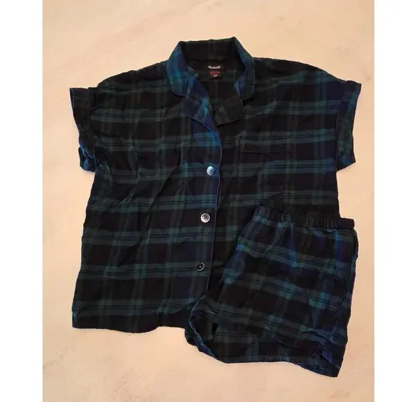 Madewell Women's Green Plaid Flannel Pajamas SZ Small - Picture 1 of 8